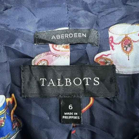 Talbots Aberdeen Blazer Navy Blue Herringbone Tweed Womens 6 Surgeon Cuffs